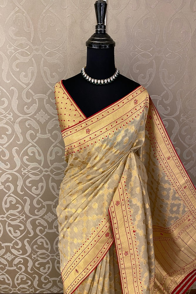Gold Tissue Kota Saree Hand Embroidery Work, With Blouse Piece