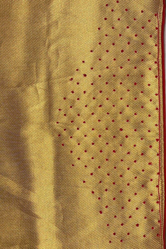 Gold Tissue Kota Saree Hand Embroidery Work, With Blouse Piece