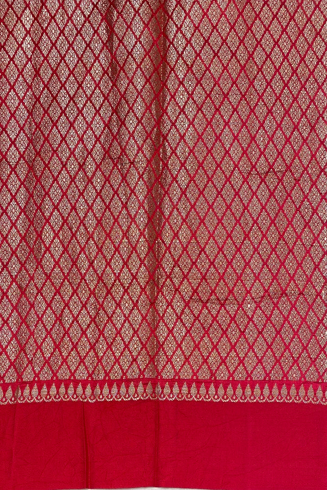 Red Chiniya Silk Saree Hand Woven Butas With Blouse