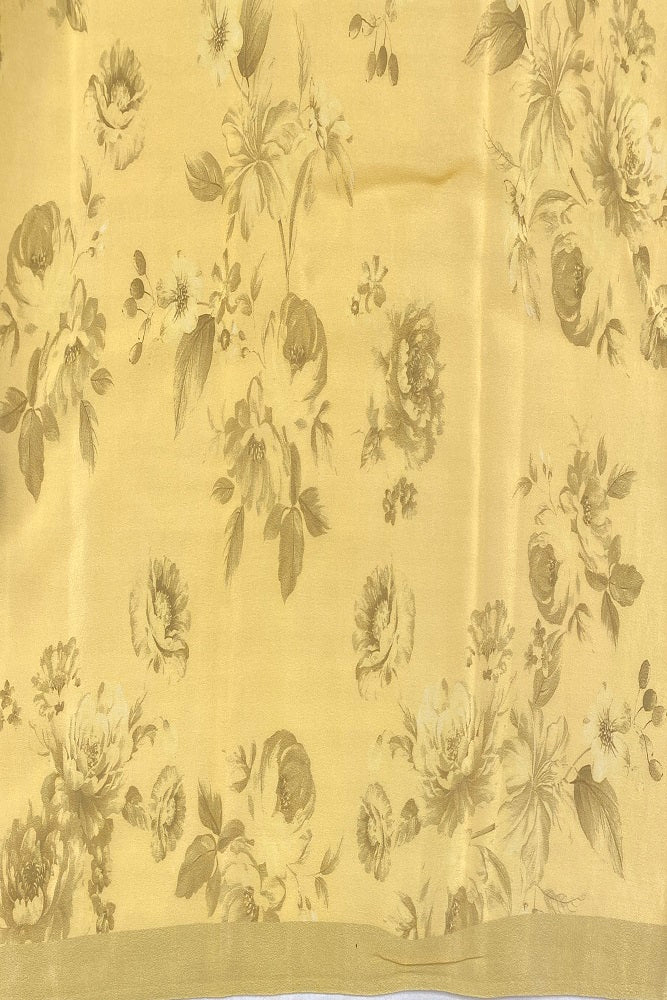 Yellow Floral Printed Chiffon Saree With Blouse Piece