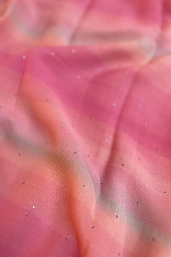 Multi Stripe Printed Chiffon Saree With Blouse Piece