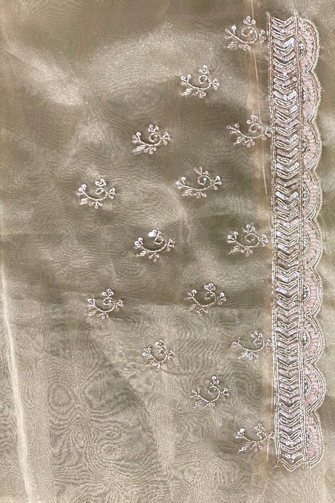 Gold Organza Silk Embroidery Party Wear Saree With Blouse Piece