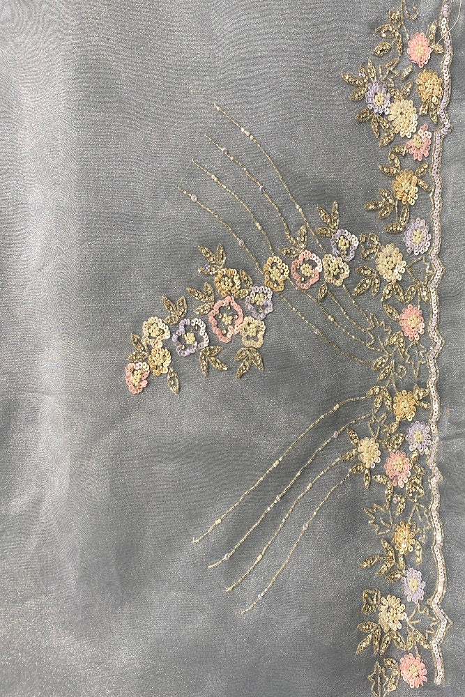 Powder Blue Organza Silk Embroidery Party Wear Saree With Blouse Piece