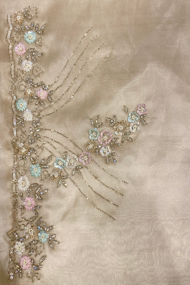 Offwhite Gold Organza Silk Embroidery Party Wear Saree With Blouse Piece