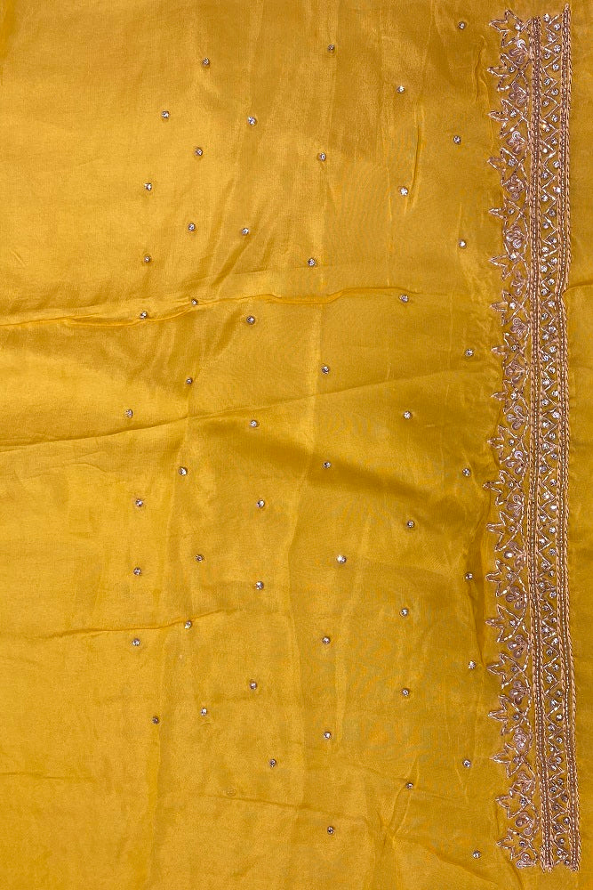 Yellow Organza Silk Embroidery Party Wear Saree With Blouse Piece