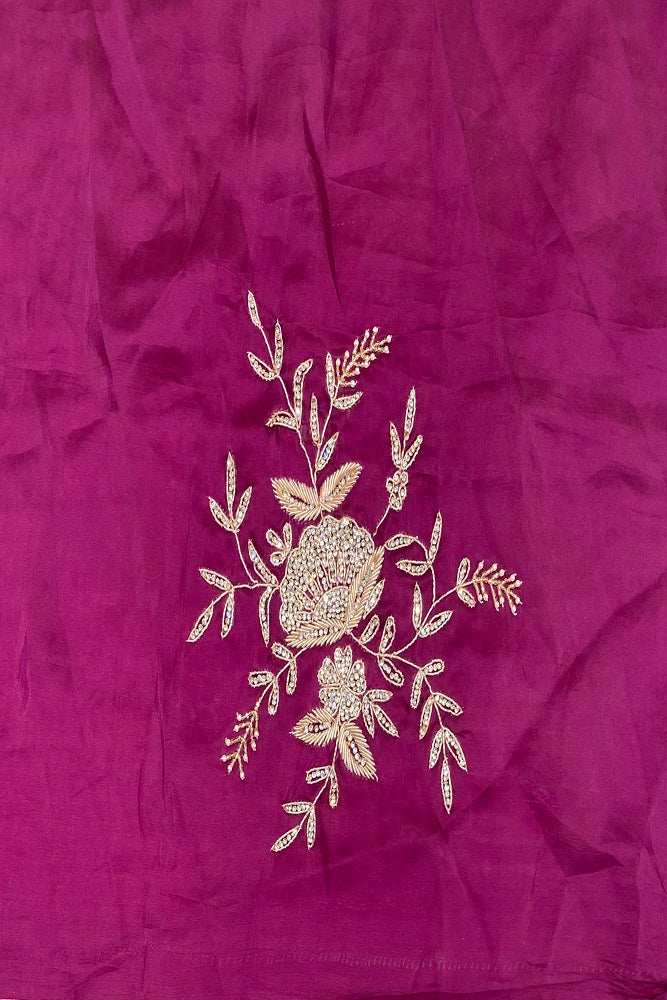 Purple Organza Silk Embroidery Party Wear Saree With Blouse Piece