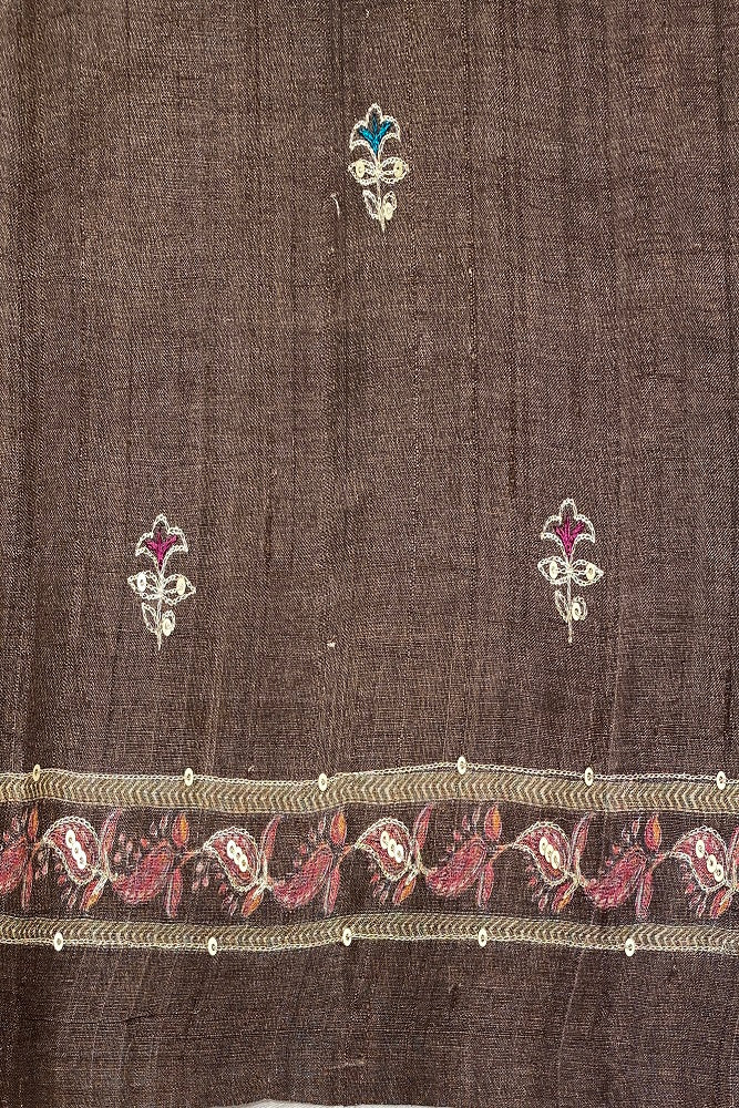 Brown Tussar Silk Saree Pita Zari Embroidery Work, With Blouse Piece