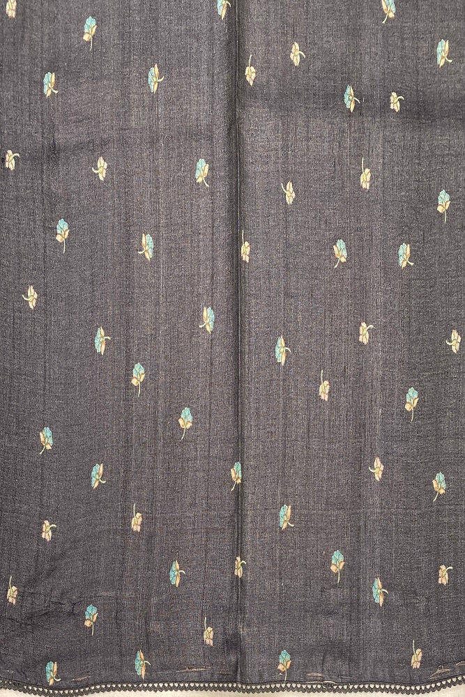 Black Tussar Silk Saree Pita Zari Embroidery Work, With Blouse Piece