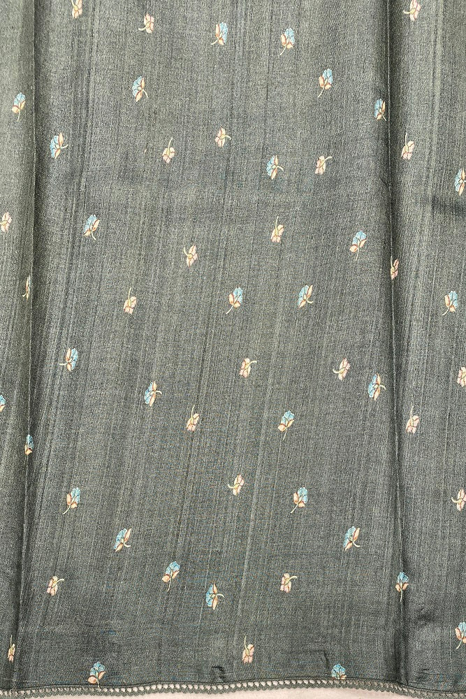 Green Tussar Silk Saree Pita Zari Embroidery Work, With Blouse Piece