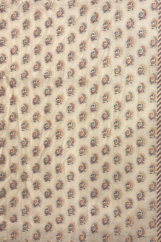 Offwhite Pure Kani Handloom Silk Saree With Floral Woven Blouse