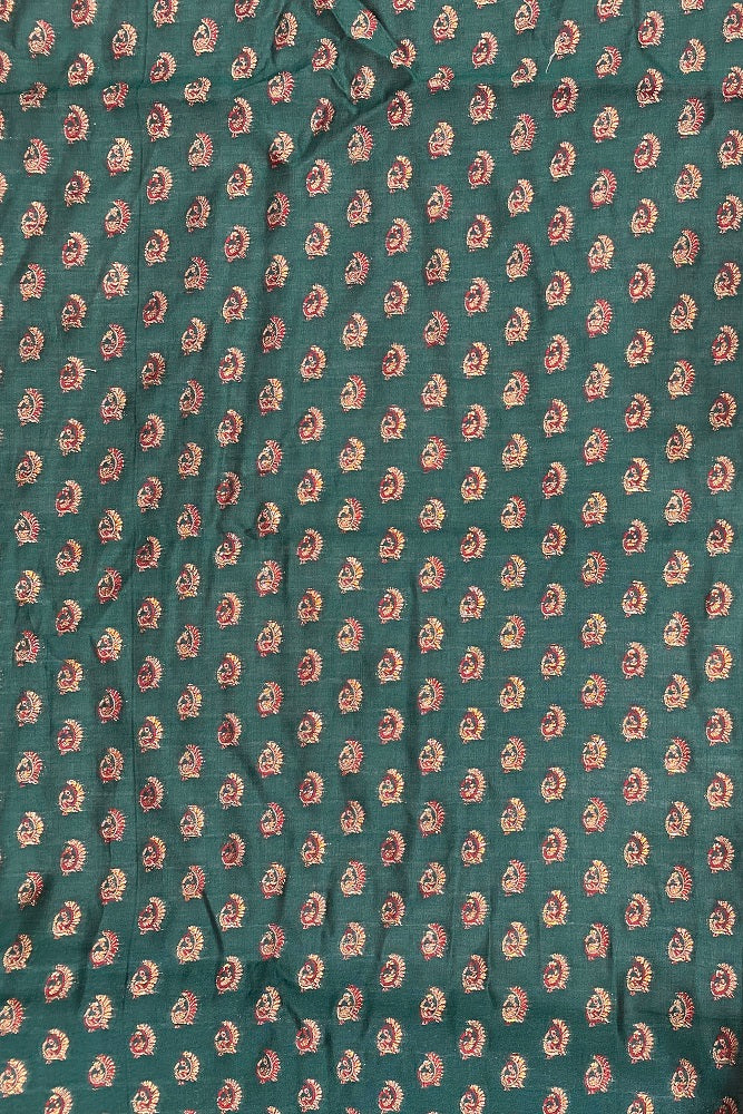 Bottle Green Pure Kani Handloom Silk Saree With Floral Woven Blouse