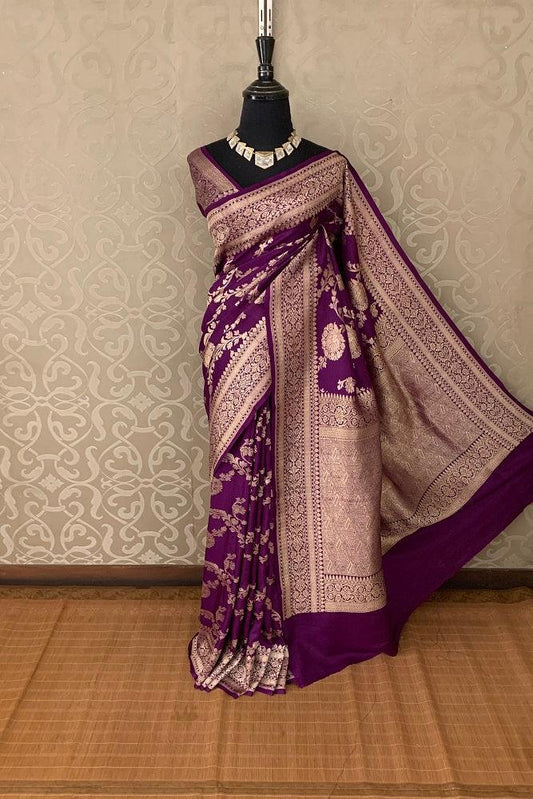 Perfect Purple Tussar Georgette Khaddi Handwoven Saree