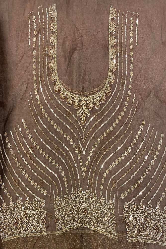 Brown Organza Silk Embroidery Party Wear Saree, With Blouse Piece