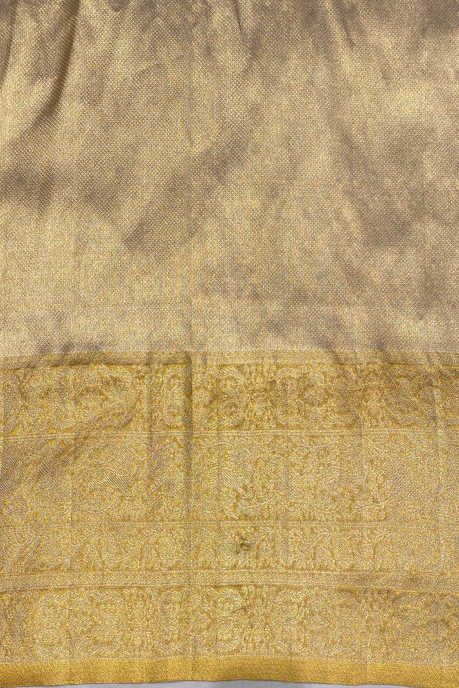 Gold Pure Silk Tissue Saree, With Blouse Piece