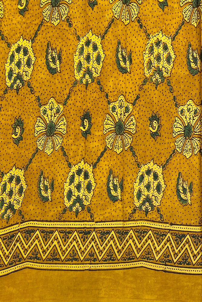 Yellow Pure Modal Silk Ajrakh Printed Saree With Blouse