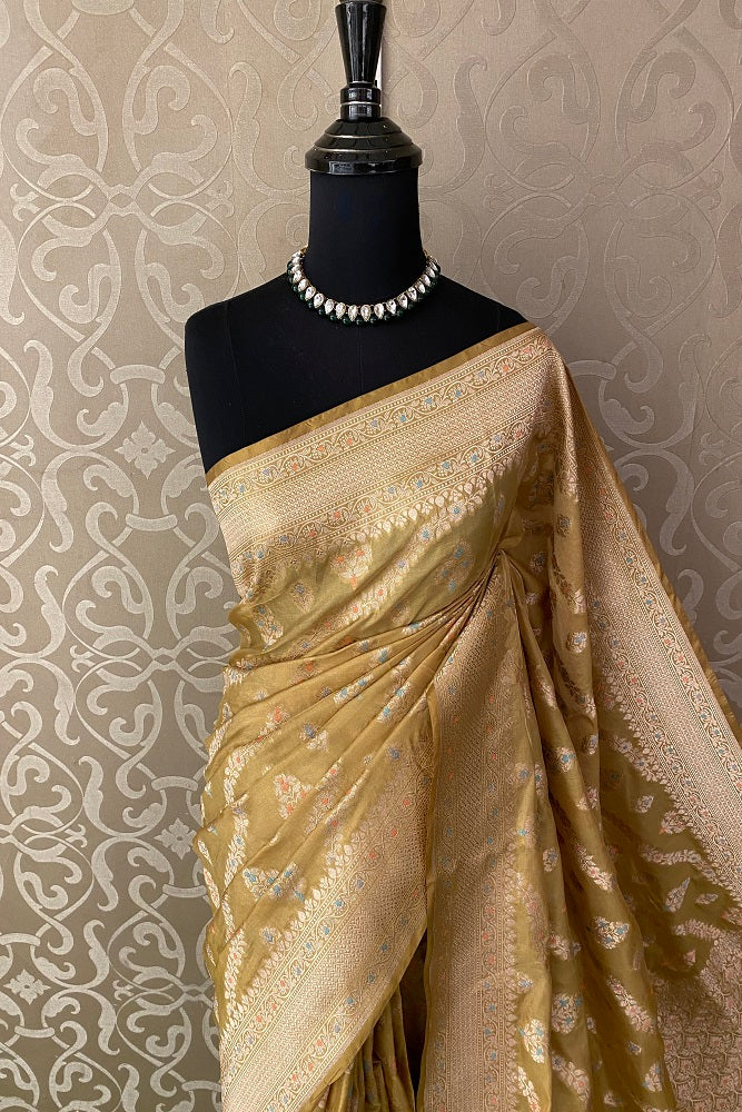 Gold Tissue Banarasi Silk Saree , With Blouse