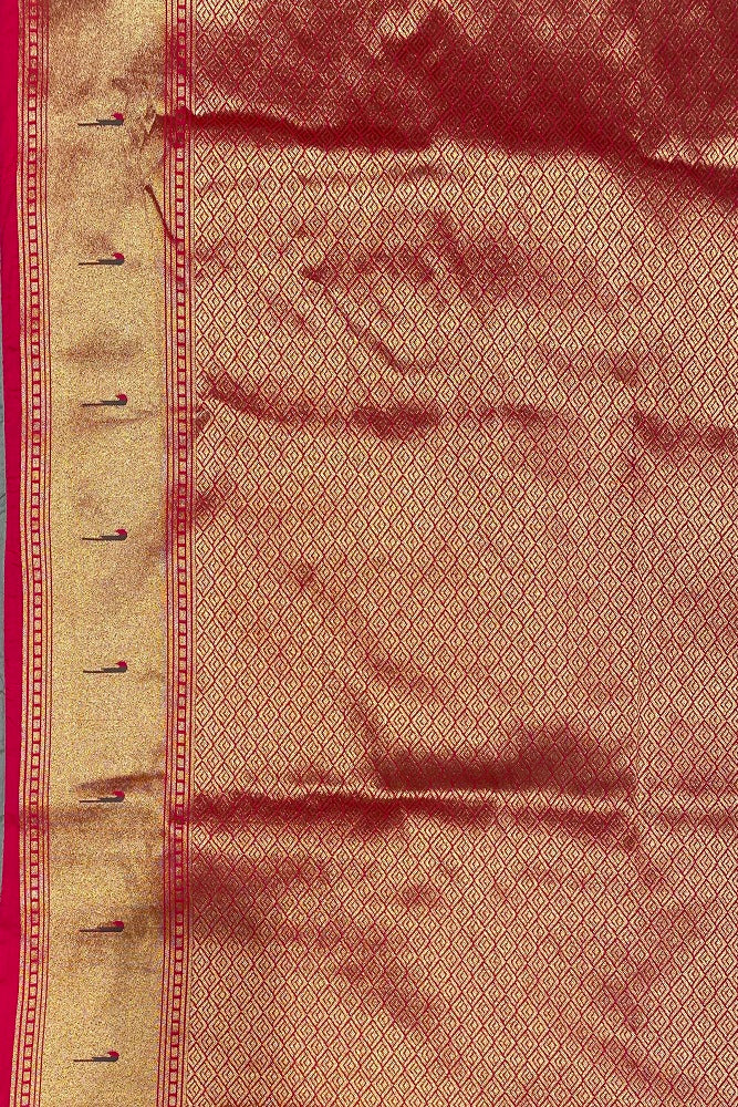 Grey Paithani Silk Saree, Multi Colour Weaving, With Blouse