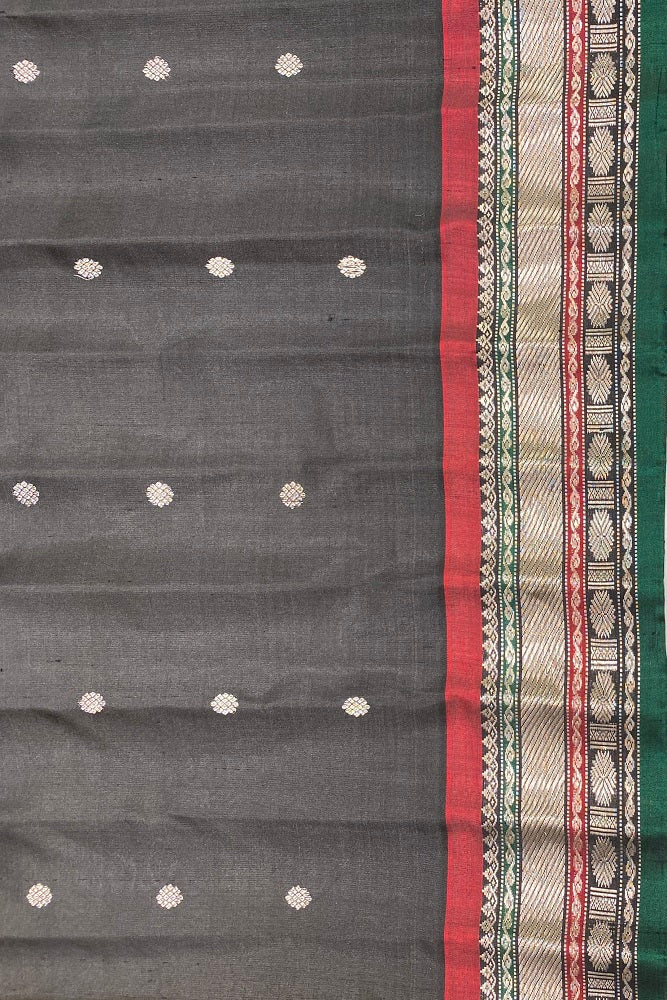 Orange & Black Gadwal Silk Saree With Contrast Blouse