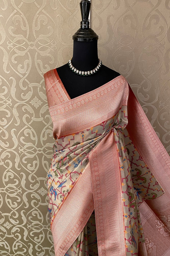 Multi Tissue Ikat Silk Saree, Multi Colour Weaving With Blouse.