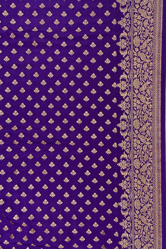 Purple Banarasi Crepe Khaddi Saree With Heavy Blouse