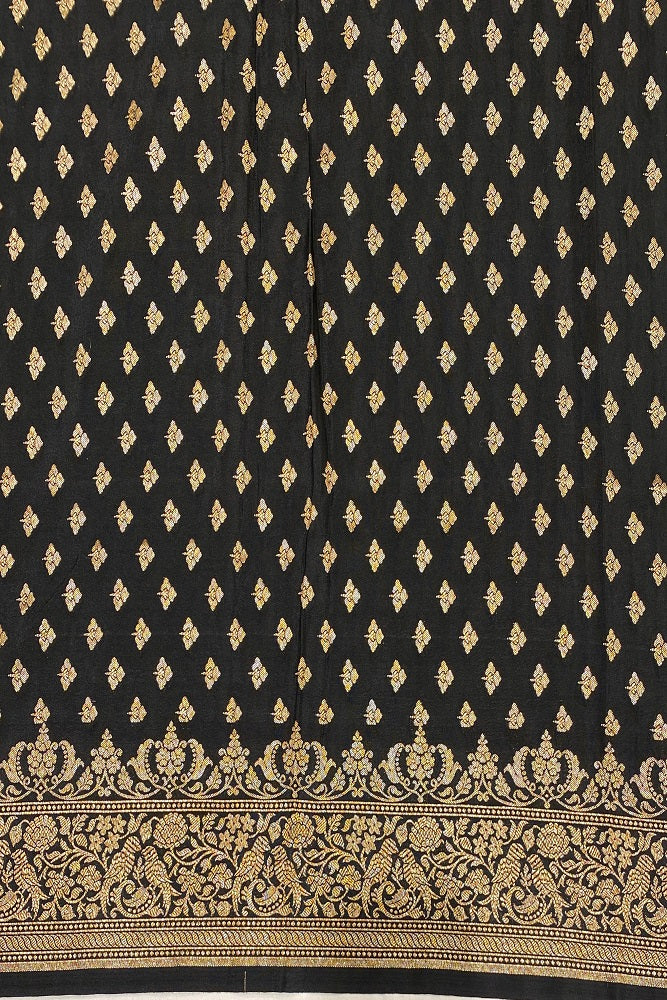 Black Banarasi Crepe Khaddi Saree With Heavy Blouse