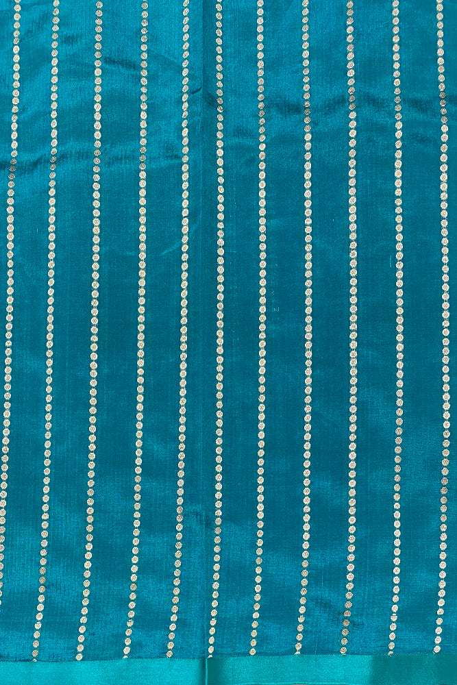 Teal Poona Silk Saree Golden Zari Woven Buttas,With Blouse