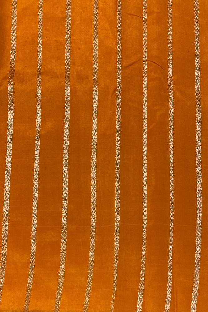 Rust Orange Poona Silk Saree Golden Zari Woven Buttas,With Blouse