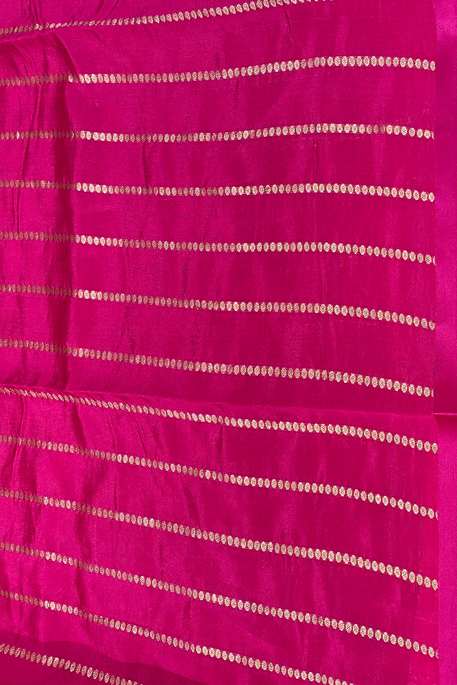 Rani Pink Poona Silk Saree Golden Zari Woven Buttas,With Blouse