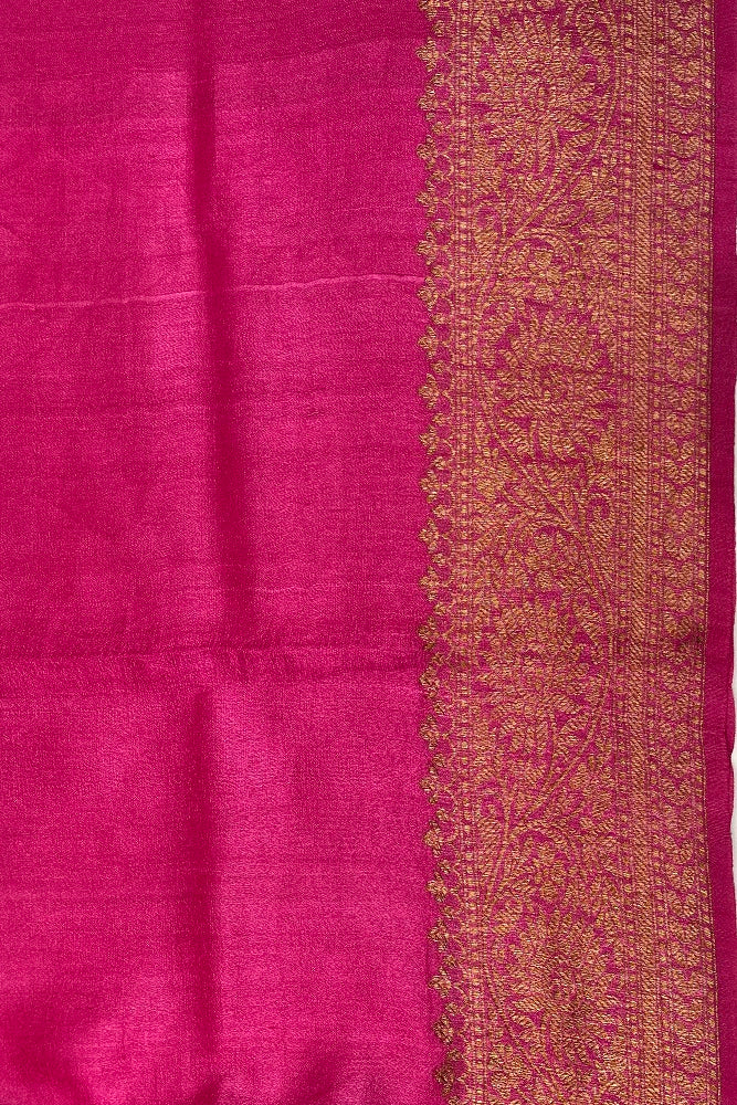 Olive Green & Pink Pure Tussar Banarasi Silk Saree, Hand Woven Motifs With Blouse