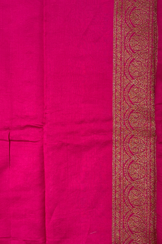 Yellow Pink Pure Munga Banarasi Silk Saree, Hand Woven Motifs With Blouse