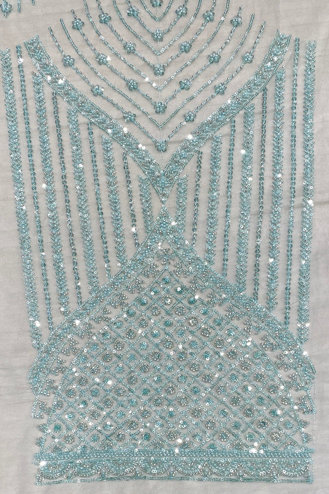 Ice Blue Party Wear Net Embroidered Saree, With Blouse Piece