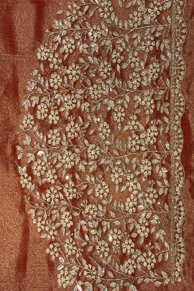 Copper Gold Crush Tissue Saree With Embroidery