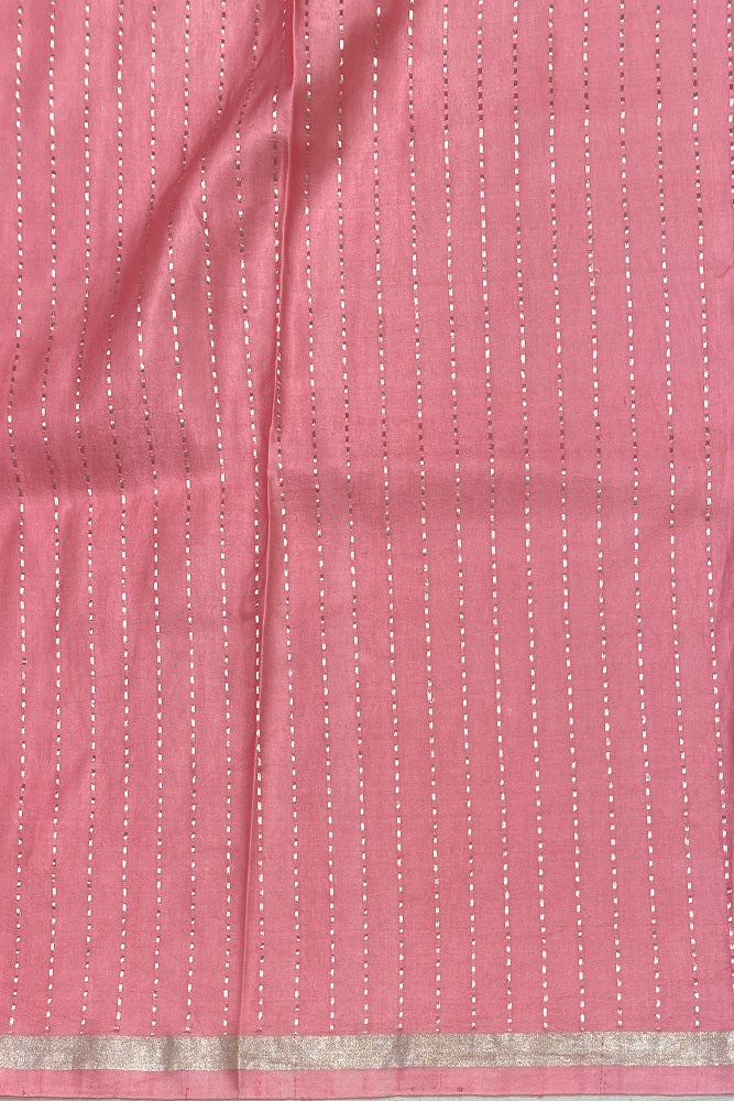 Pink Mashru Silk Banarasi Kadwa Handloom Saree, With Blouse