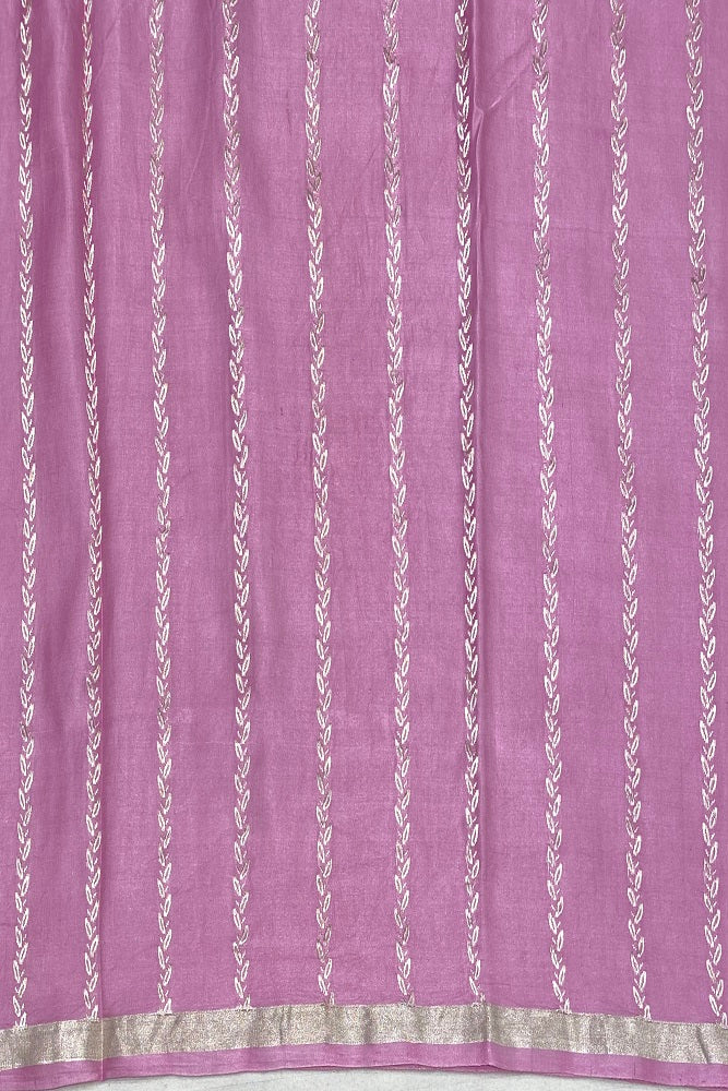 Mauve Mashru Silk Banarasi Kadwa Handloom Saree, With Blouse