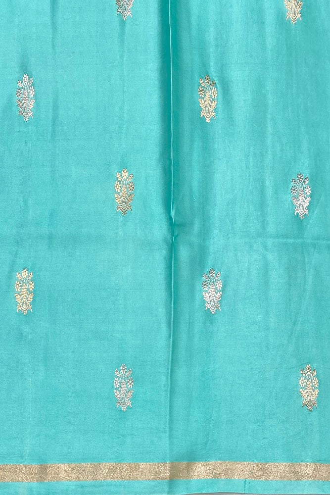 Firozi Mashru Silk Banarasi Kadwa Handloom Saree, With Blouse
