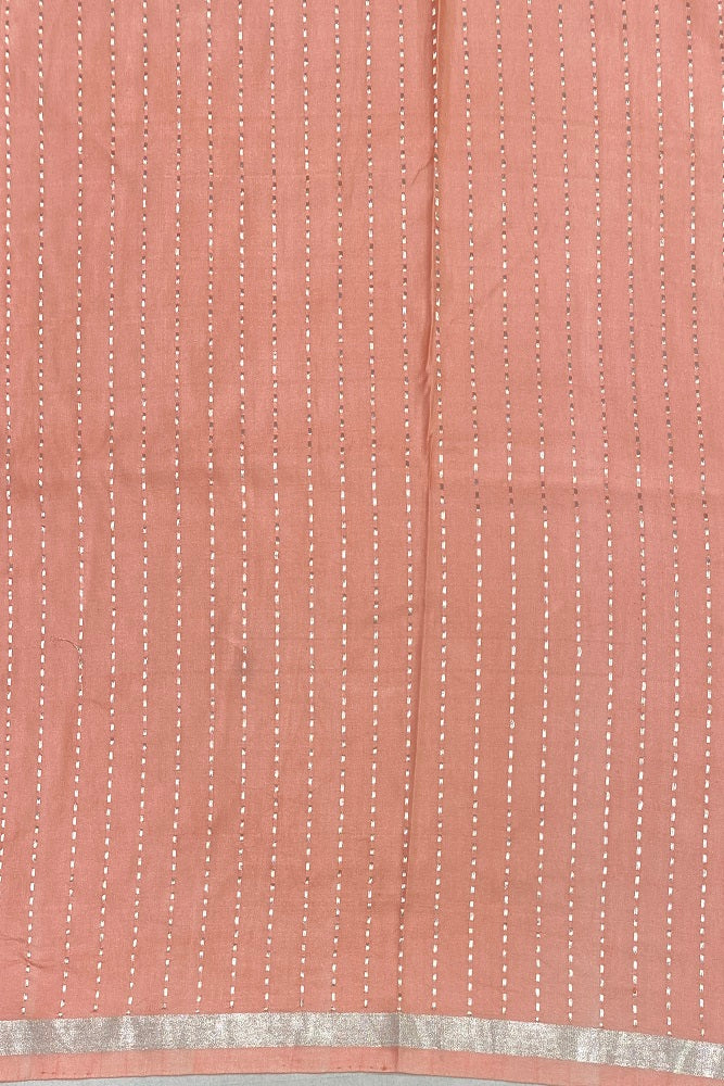 Peach Mashru Silk Banarasi Kadwa Handloom Saree, With Blouse