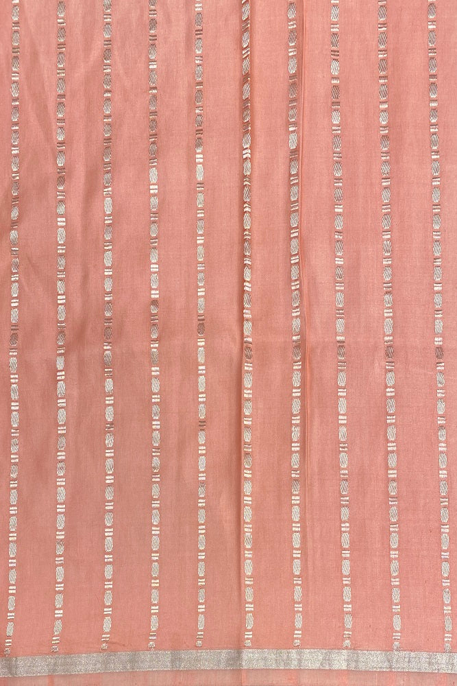 Peach Mashru Silk Banarasi Kadwa Handloom Saree, With Blouse