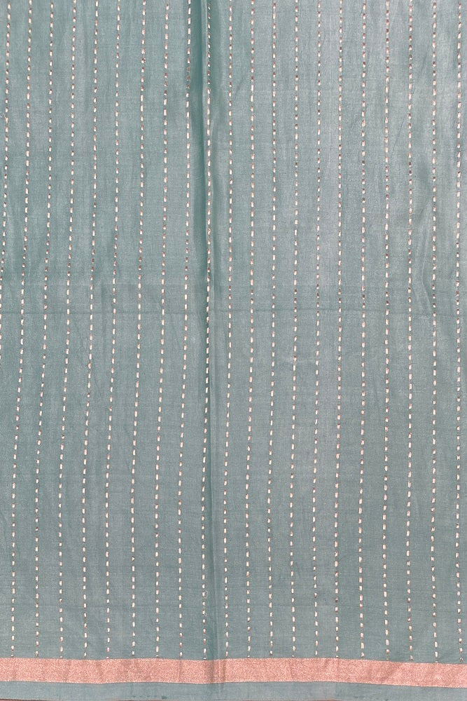 Turquoise Blue Mashru Silk Banarasi Kadwa Handloom Saree, With Blouse