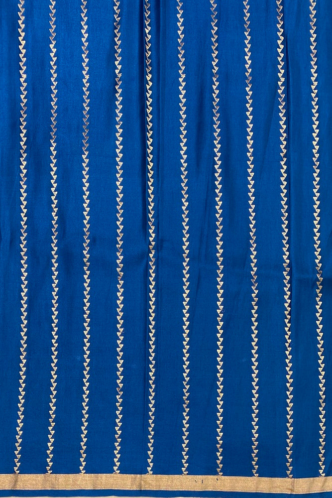Blue Mashru Silk Banarasi Kadwa Handloom Saree, With Blouse