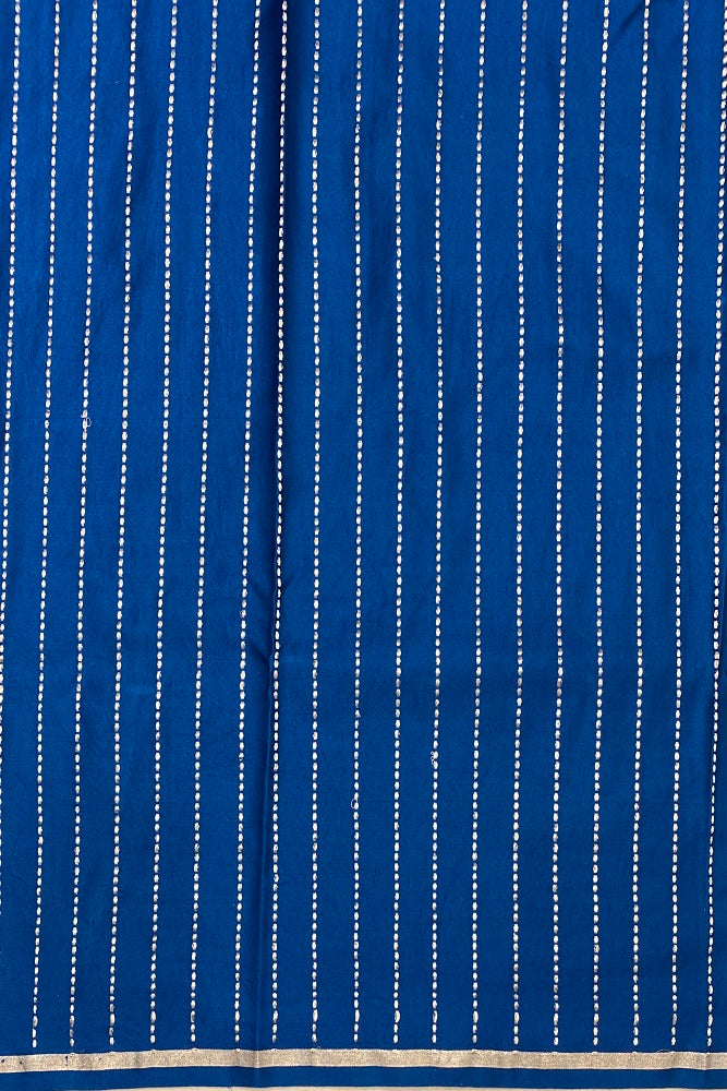 Blue Mashru Silk Banarasi Kadwa Handloom Saree, With Blouse
