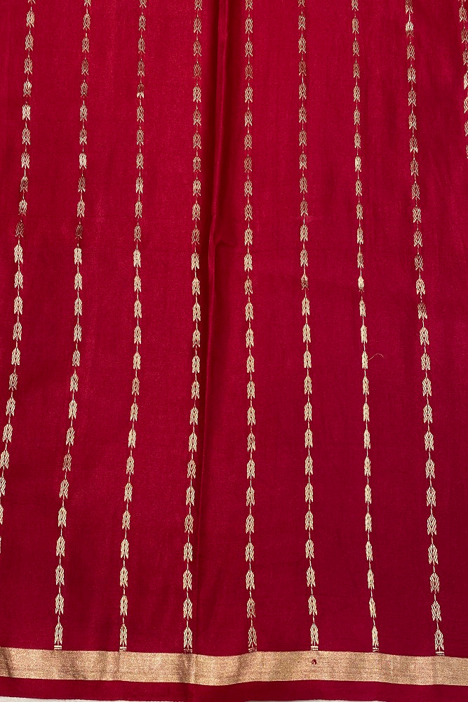 Red Mashru Silk Banarasi Kadwa Handloom Saree, With Blouse