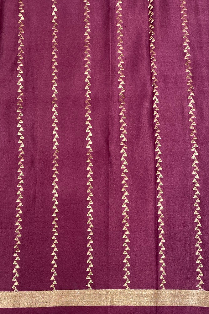 Wine Mashru Silk Banarasi Kadwa Handloom Saree, With Blouse