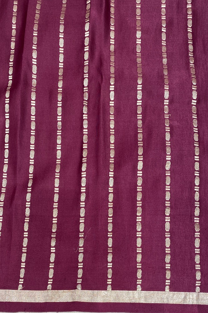 Wine Mashru Silk Banarasi Kadwa Handloom Saree, With Blouse