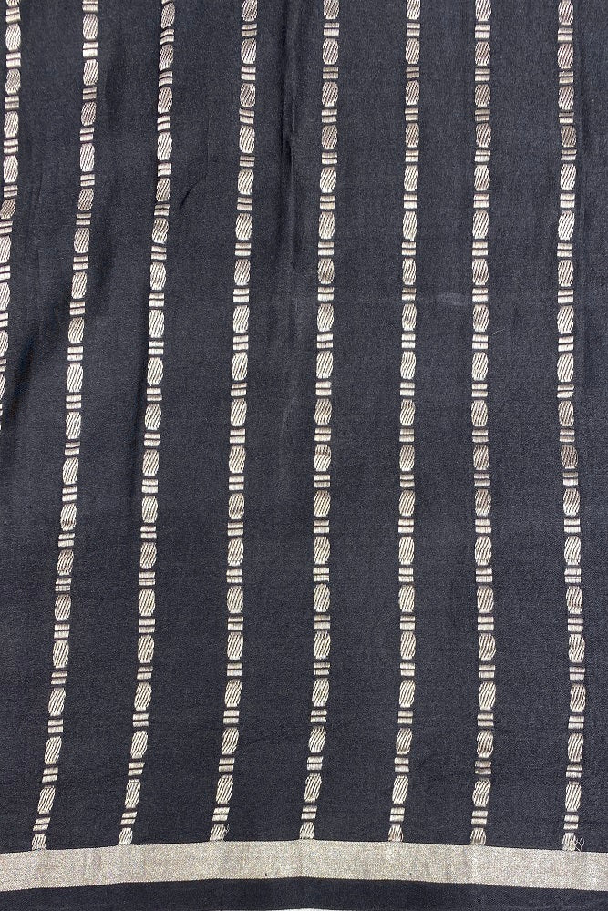 Black Mashru Silk Banarasi Kadwa Handloom Saree, With Blouse