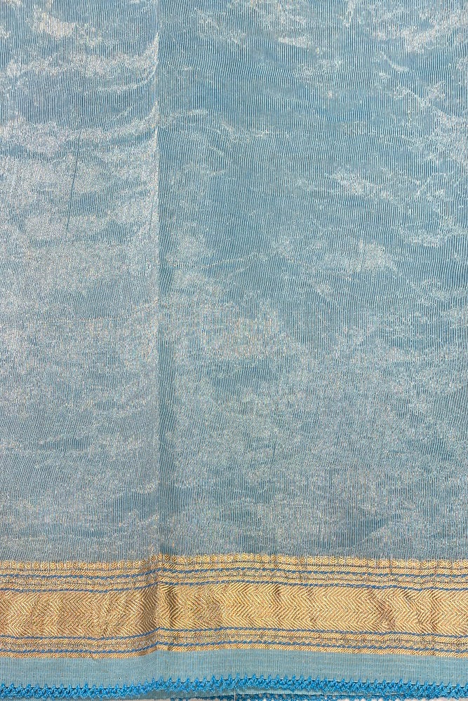 Light Blue MulMul Applique Work Saree,With Blouse Piece