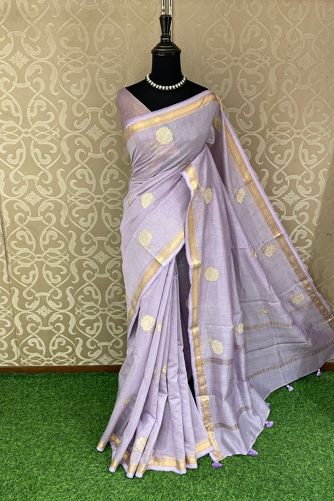 Mauve MulMul Applique Work Saree,With Blouse Piece