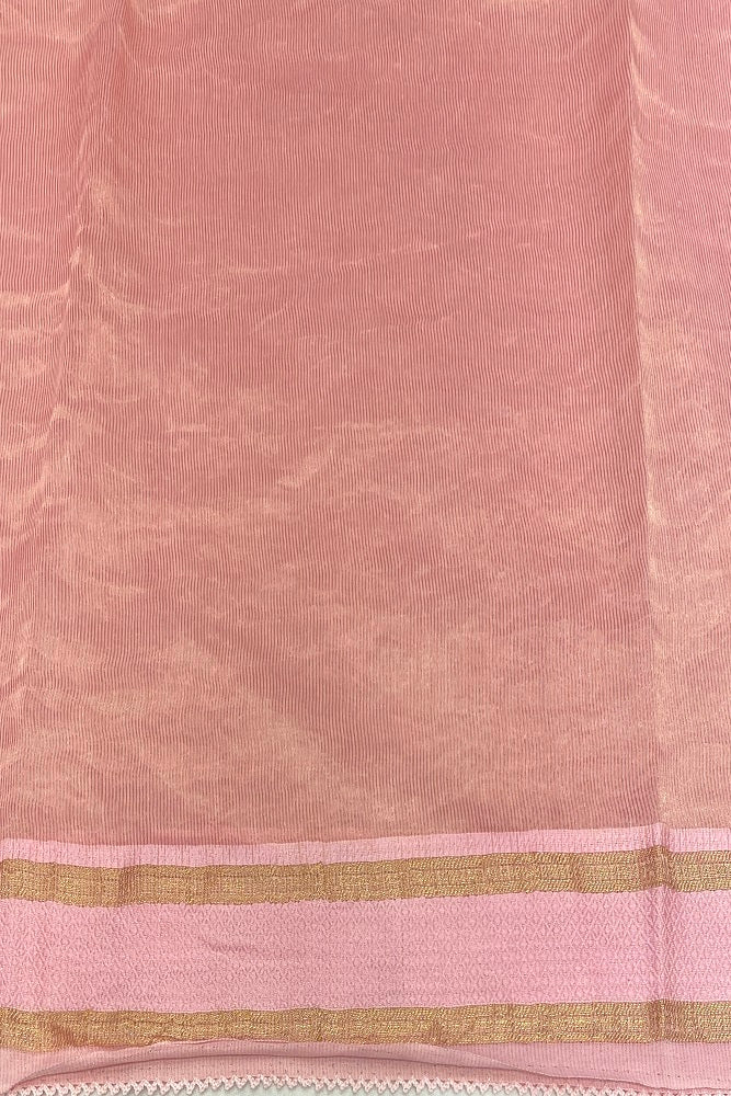 Light Pink MulMul Applique Work Saree,With Blouse Piece