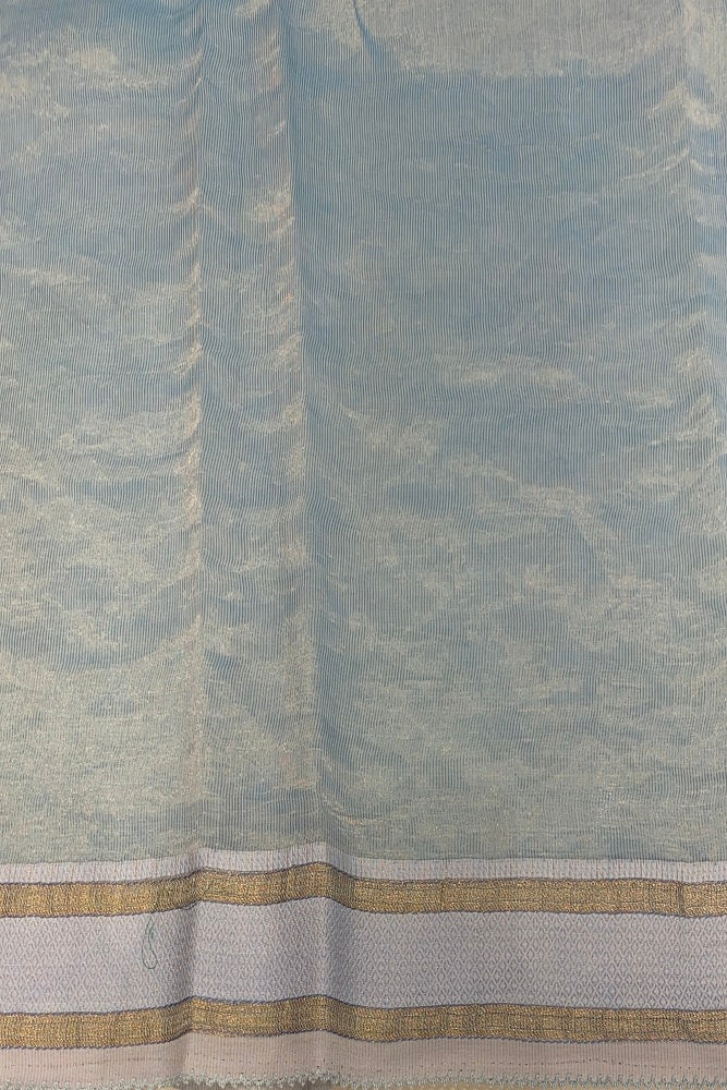 Light Blue MulMul Applique Work Saree,With Blouse Piece