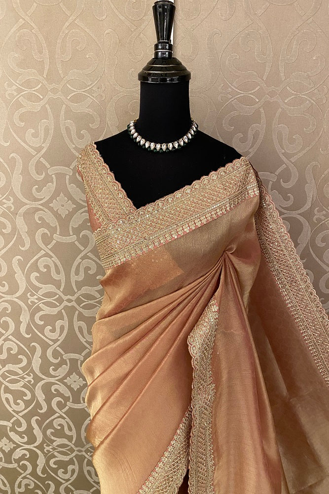 Gold Tissue Saree Embroidery Border, With Blouse