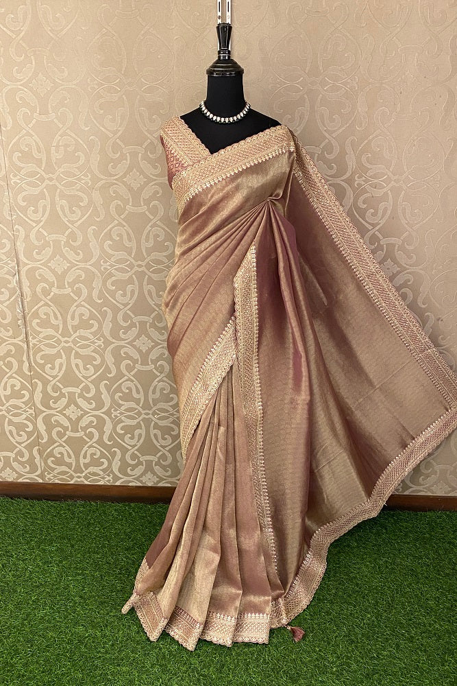 Mauvis Gold Tissue Saree Embroidery Border, With Blouse